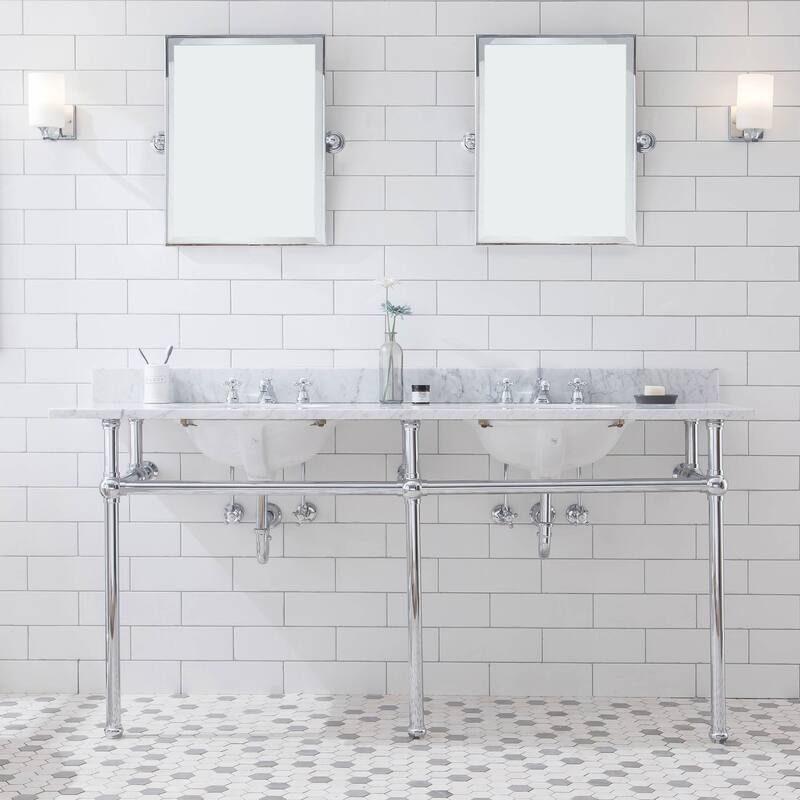 Embassy 72 In. White Marble Countertop Washstand with P-Trap - Chrome Finish