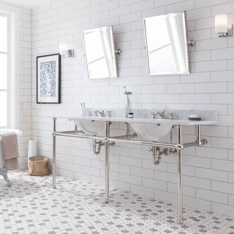 Embassy 72 In. White Marble Countertop Washstand with P-Trap