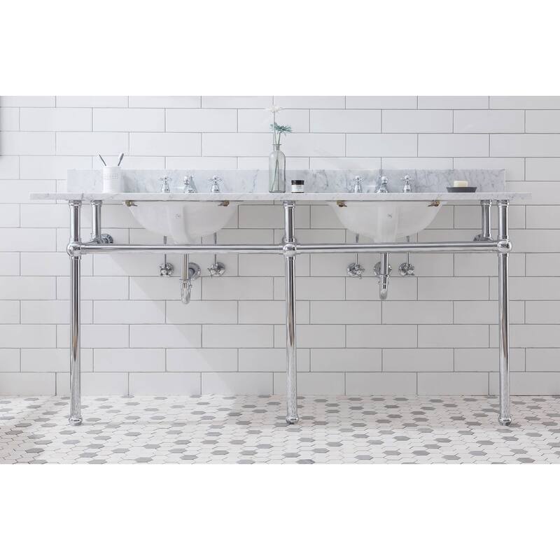 Embassy 72 In. White Marble Countertop Washstand with P-Trap