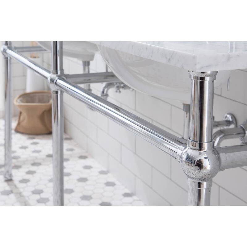 Embassy 72 In. White Marble Countertop Washstand with P-Trap