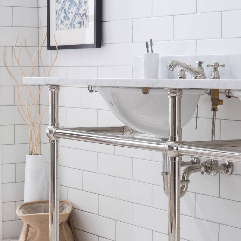 Embassy 72 In. White Marble Countertop Washstand with P-Trap