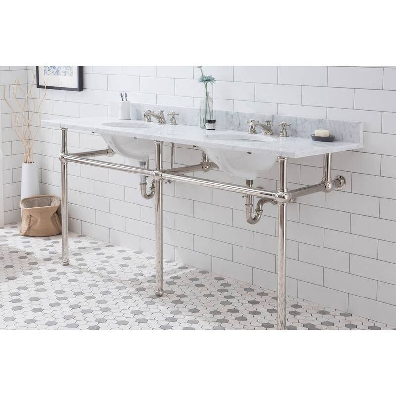 Embassy 72 In. White Marble Countertop Washstand with P-Trap