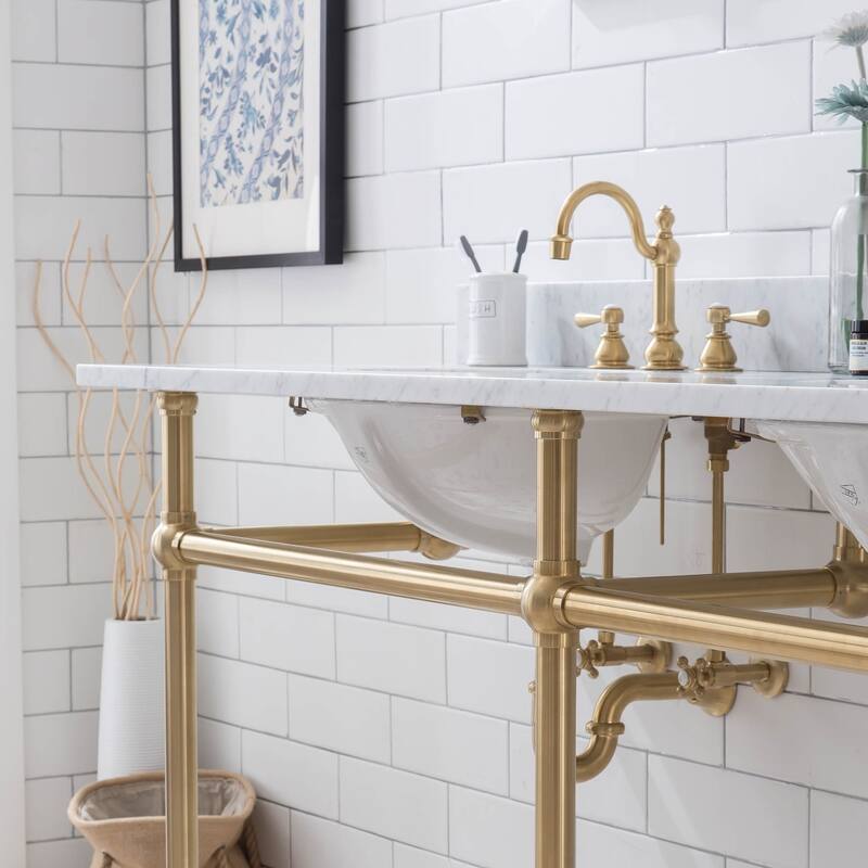 Embassy 72 In. White Marble Countertop Washstand with P-Trap
