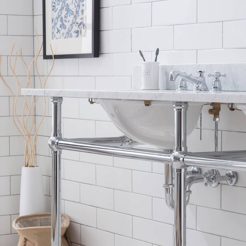 Embassy 72 In. White Marble Countertop Washstand with P-Trap