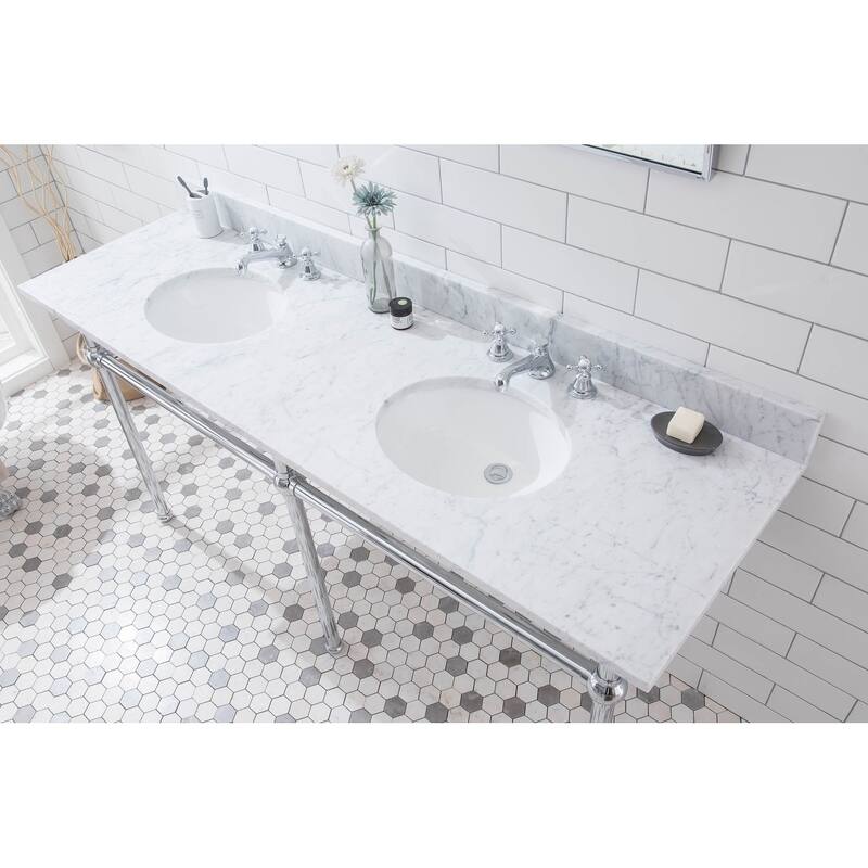 Embassy 72 In. White Marble Countertop Washstand with P-Trap