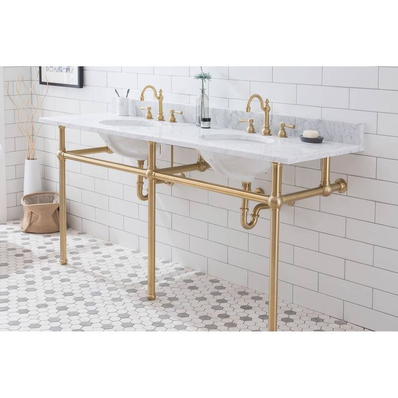 Embassy 72 In. White Marble Countertop Washstand with P-Trap