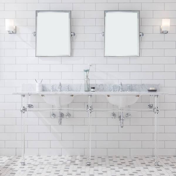 slide 2 of 38, Empire 72 Inch Wide Double Wash Stand, P-Trap, Counter Top with Basin, and F2-0013 Faucet included Nickel Finish
