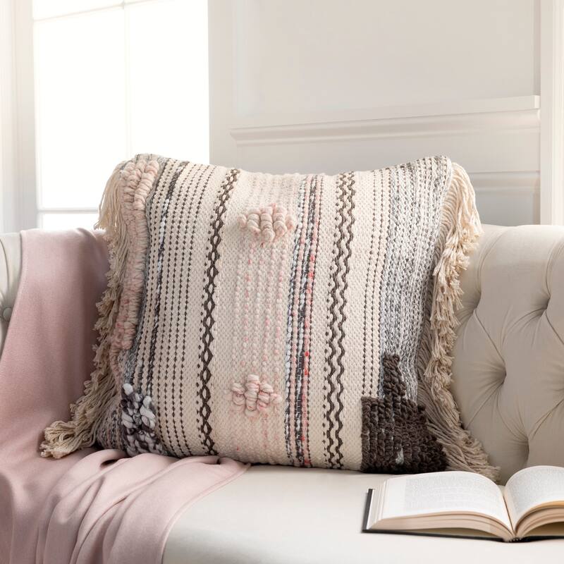 Lucretia Handwoven Bohemian Fringe 14x22-inch Lumbar Throw Pillow - Polyester