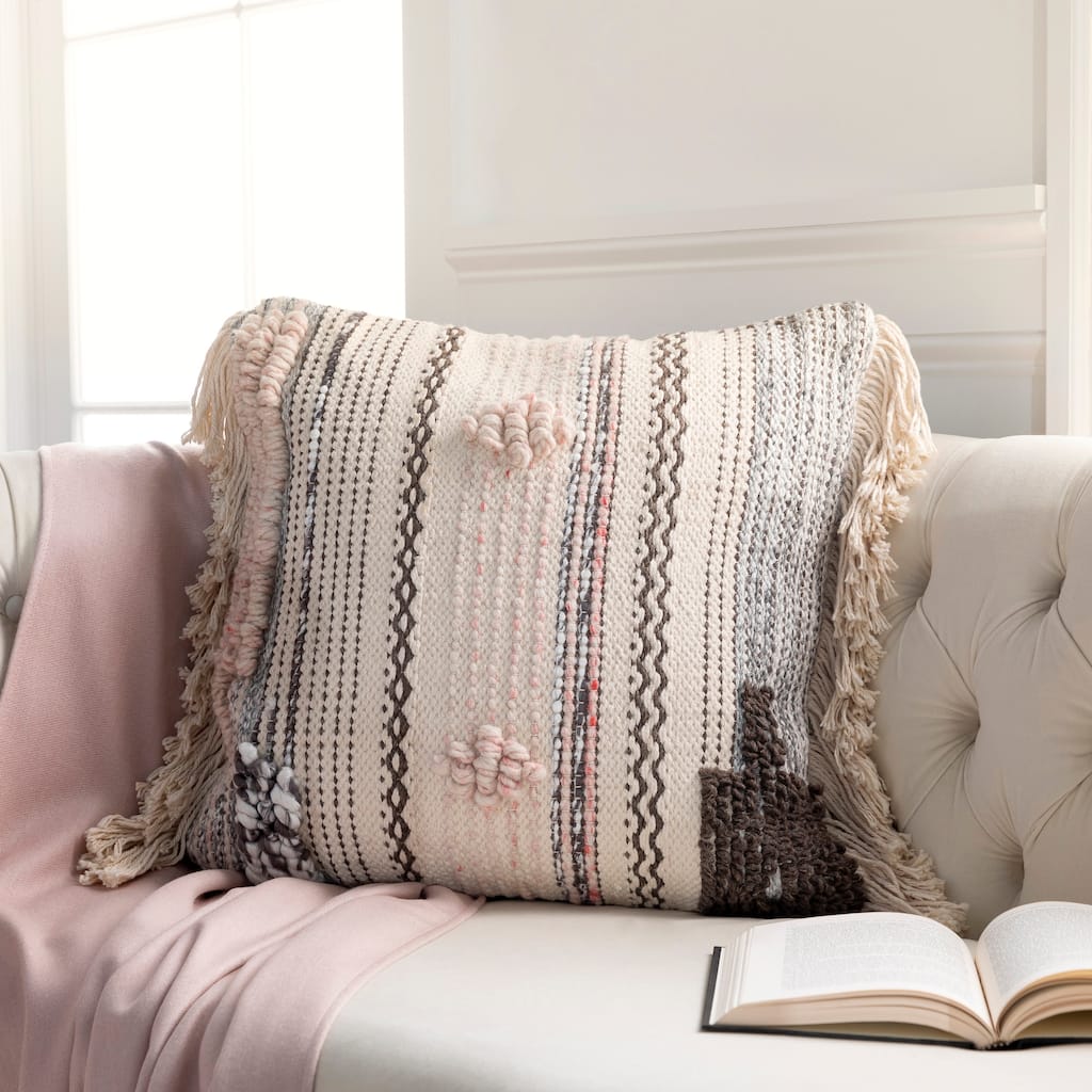 Lucretia Handwoven Bohemian Fringe 14x22-inch Lumbar Throw Pillow