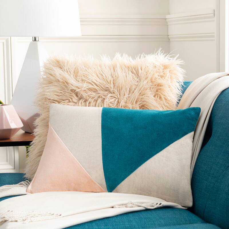 Livabliss Maiti Contemporary Color Block Lumbar Throw Pillow - Polyester - Teal