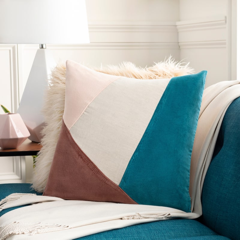 Maiti Cotton Velvet Colorblock 20-inch Throw Pillow - Cover Only - Garnet