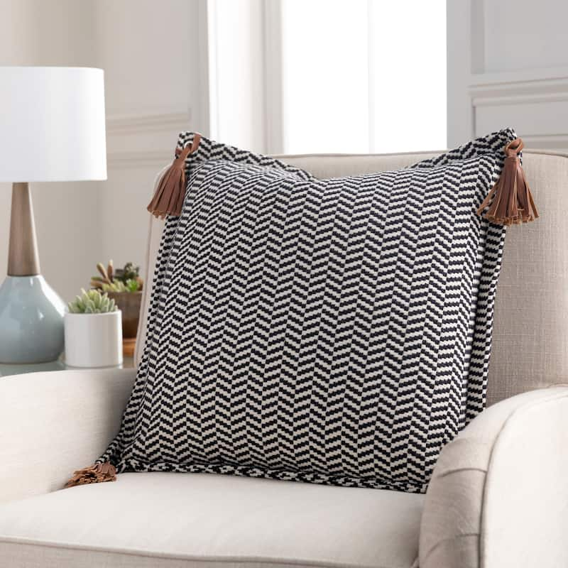 Fabiola Leather Tassels Modern 20-inch Lumbar Throw Pillow - Polyester