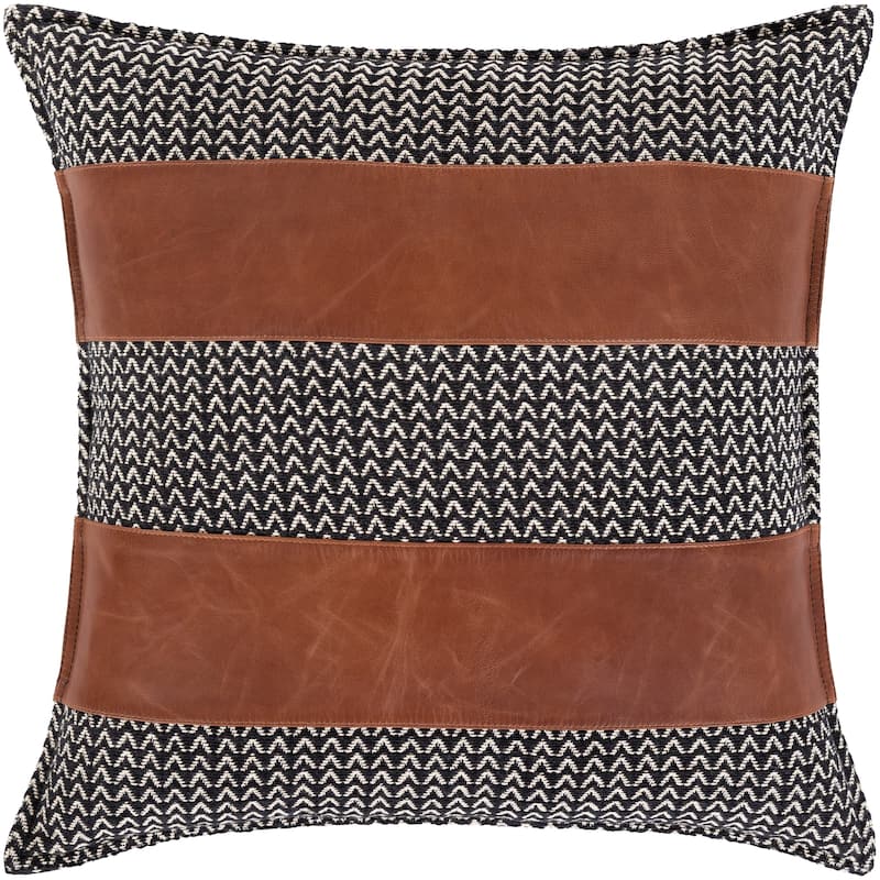 Fabiola Leather Striped Modern 20-inch Throw Pillow