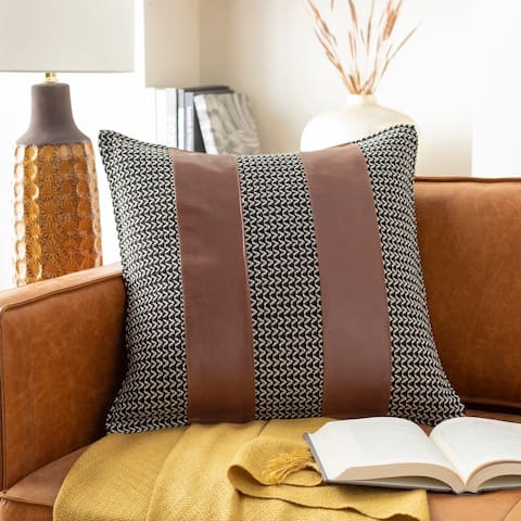 Fabiola Leather Striped Modern 20-inch Throw Pillow