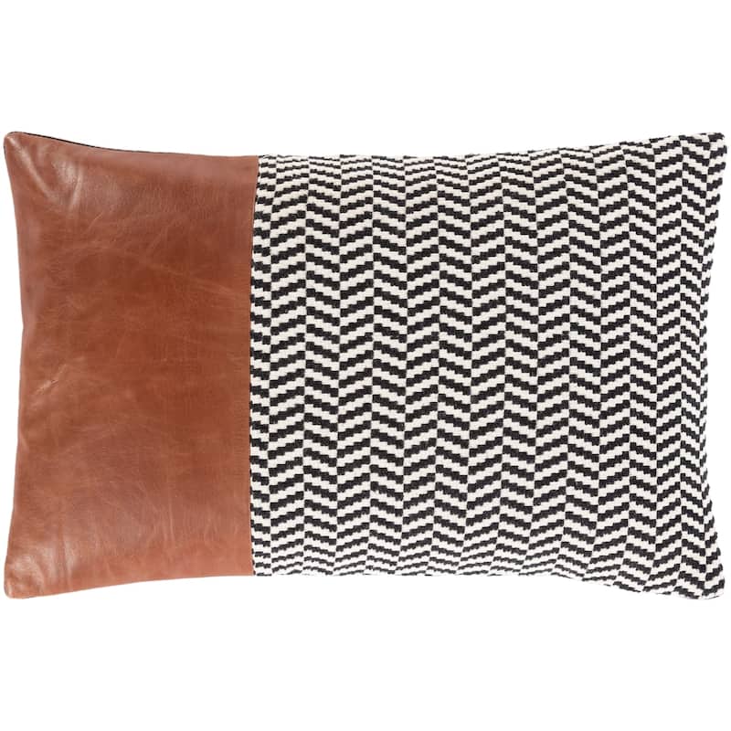 Fabiola Leather Striped Modern 13x20-inch Lumbar Throw Pillow
