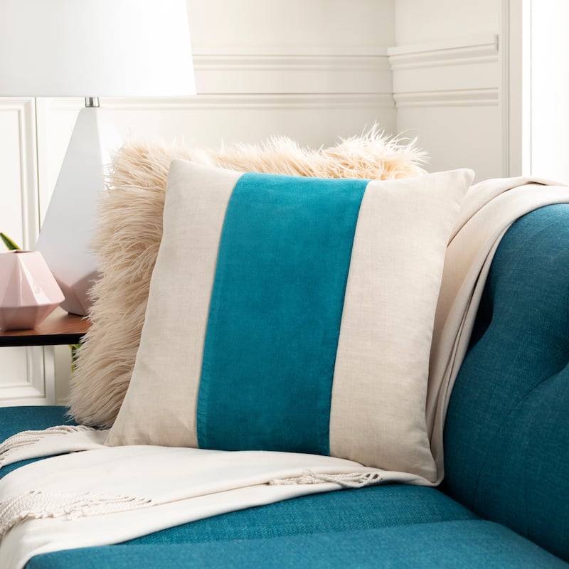 Livabliss Maiti Cotton Velvet Striped 20-inch Throw Pillow - Polyester - Teal