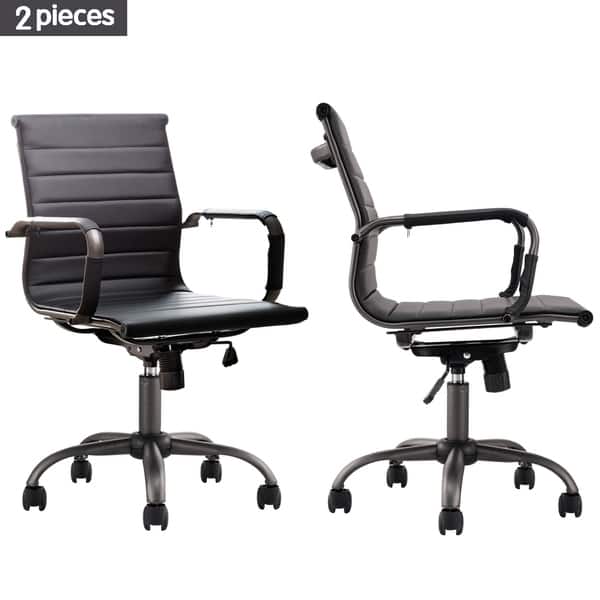 Ovios Ergonomic Office Chair Set Of 2 Leather Computer Chair For Home Office Or Conference Mid Back Swivel Desk Chair With Arms Overstock 30342045