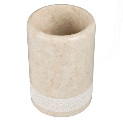Creative Home Spa Hand Carved Collection Champagne Marble Tumbler, Toothbrush Holder, Makeup Brush Organizer - Beige