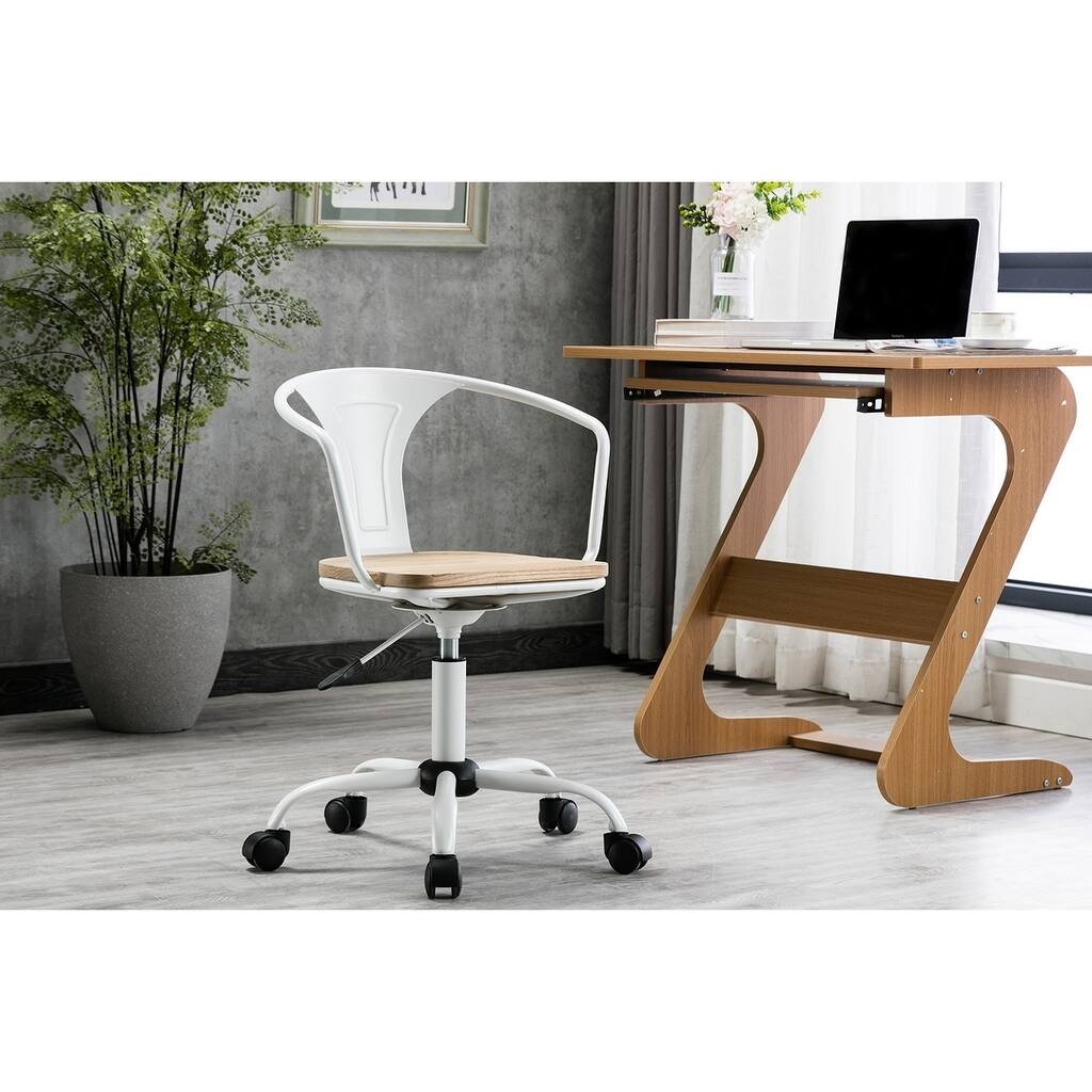 Porthos Home Ines Swivel Office Chair, Wooden Seat, Iron Backrest