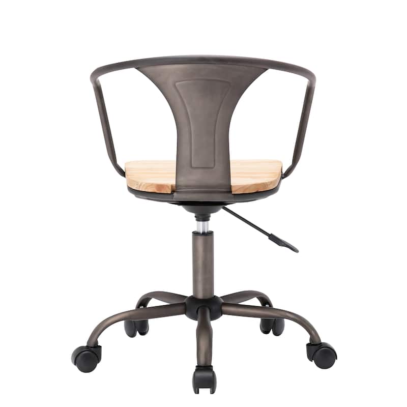 Porthos Home Ines Swivel Office Chair, Wooden Seat, Iron Backrest