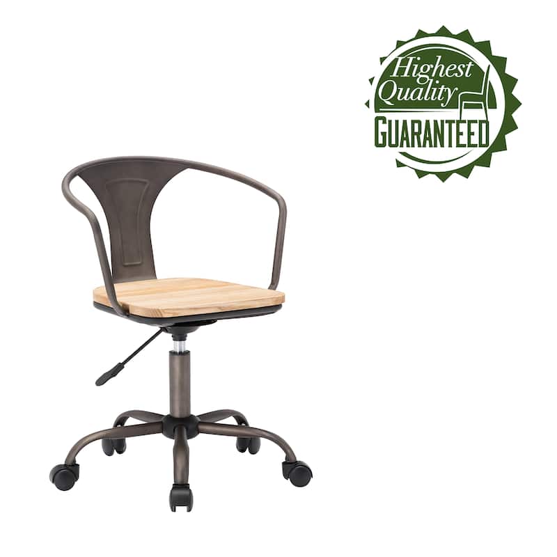 Porthos Home Ines Swivel Office Chair, Wooden Seat, Iron Backrest