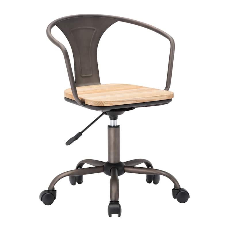 Porthos Home Ines Swivel Office Chair, Wooden Seat, Iron Backrest