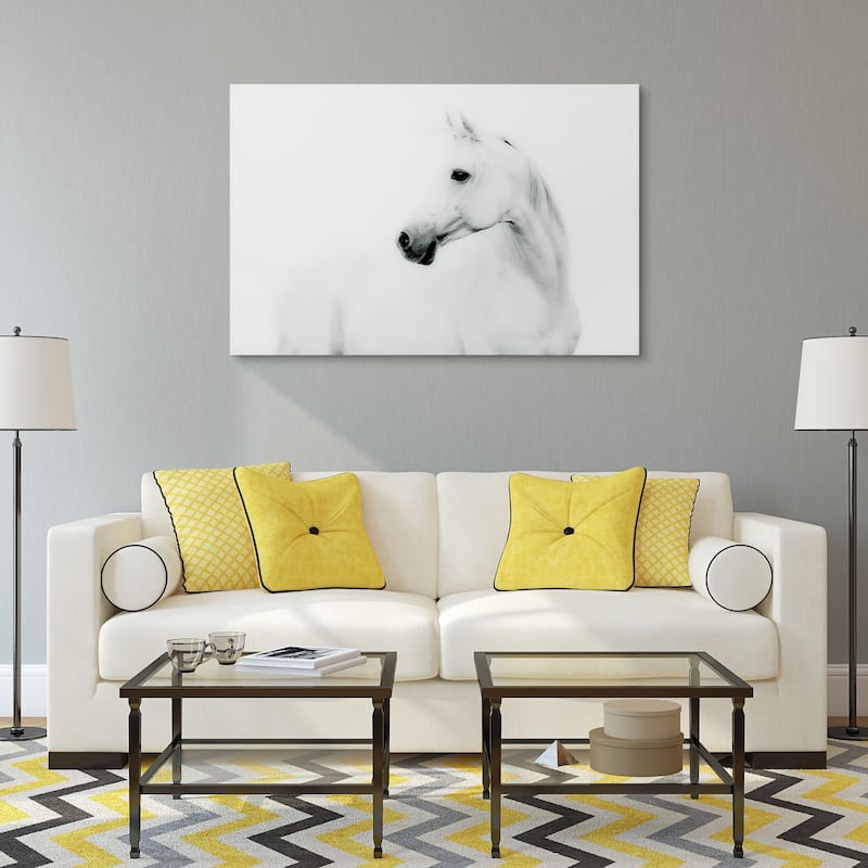 White Horse Frameless Free Floating Tempered Art Glass Wall Art