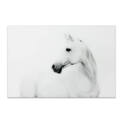 White Horse Frameless Free Floating Tempered Art Glass Wall Art