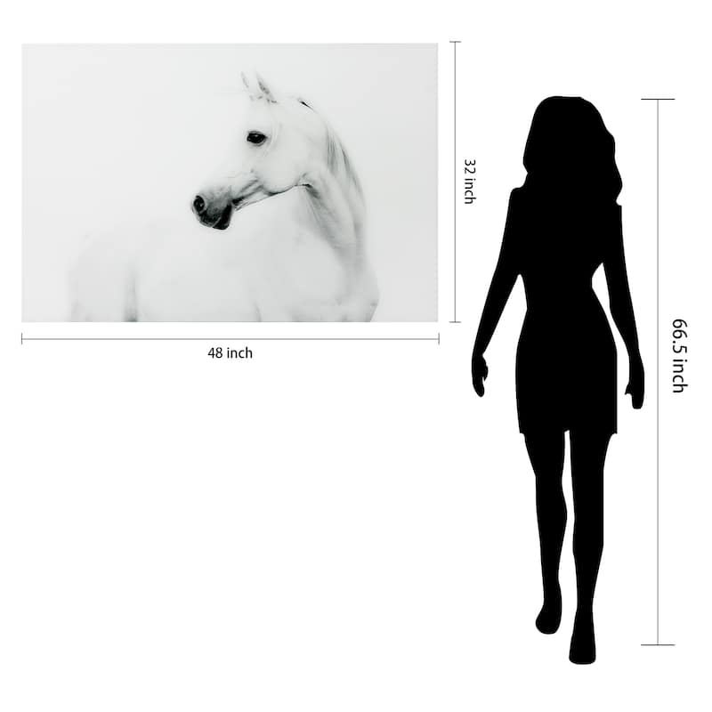 White Horse Frameless Free Floating Tempered Art Glass Wall Art