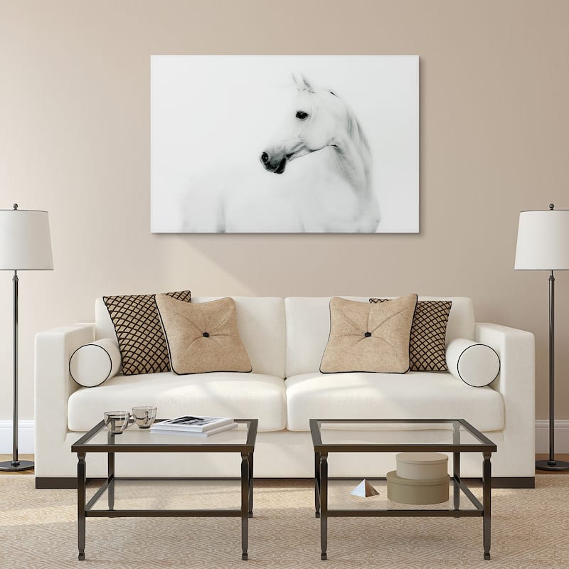 White Horse Frameless Free Floating Tempered Art Glass Wall Art