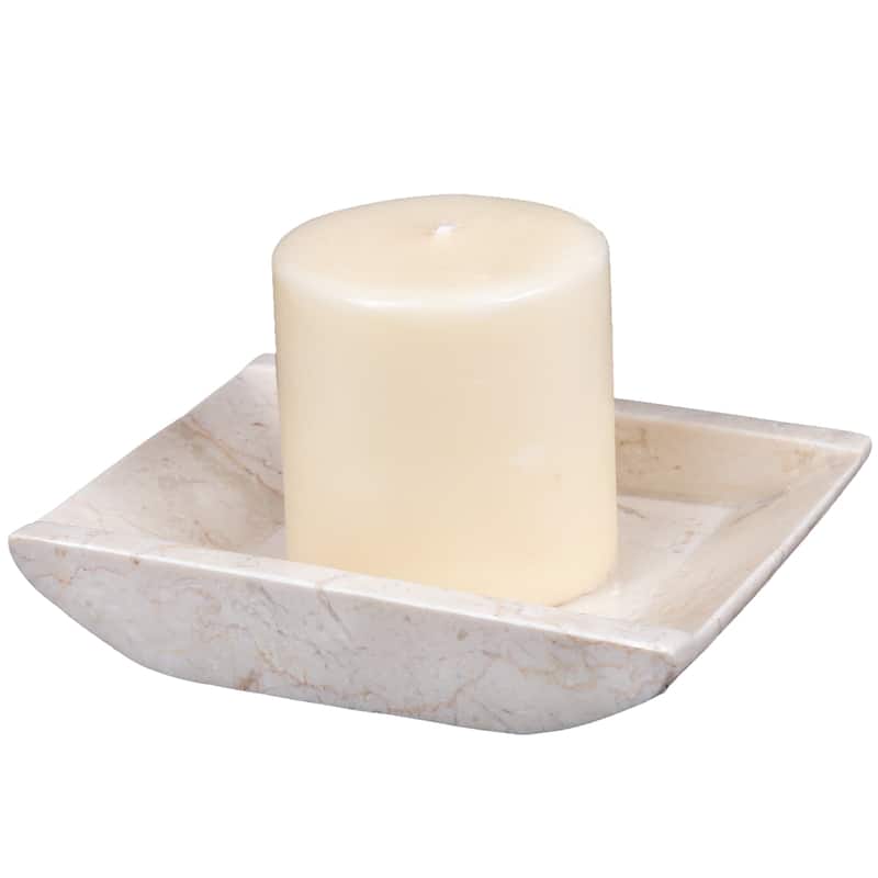 Creative Home Champagne Marble 6-1/4" x 4-3/4" Boat Shaped Candle Holder Plate with Matte Finish - 6-1/4" x 4-3/4"