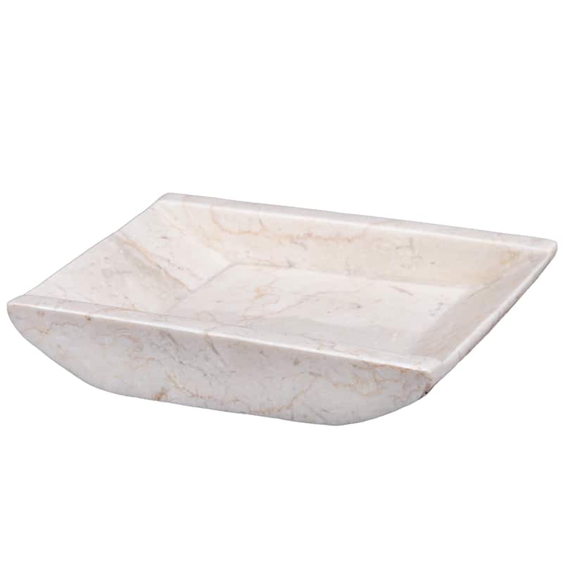 Creative Home Champagne Marble 6-1/4" x 4-3/4" Boat Shaped Candle Holder Plate with Matte Finish - 6-1/4" x 4-3/4" - Beige