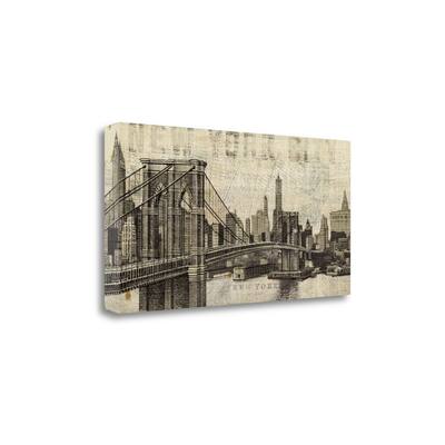 "Vintage Ny Brooklyn Bridge Skyline" By Michael Mullan, Gallery Wrap Canvas