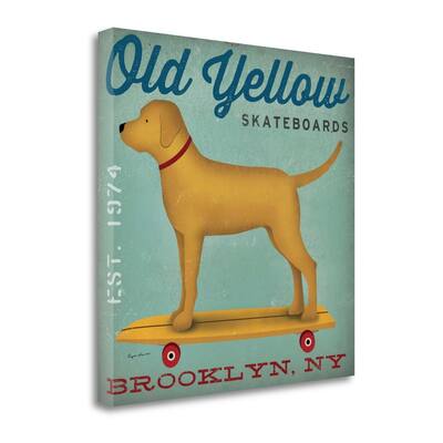 "Golden Dog On Skateboard" By Ryan Fowler, Giclee Print on Gallery Wrap Canvas