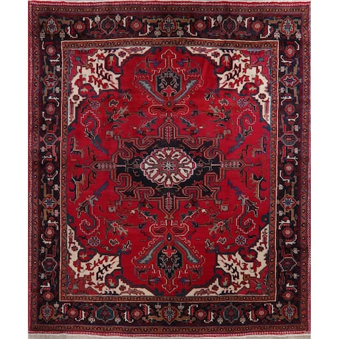 Geometric Red Heriz Serapi Persian Area Rug Handmade Oriental Carpet - 8'0" x 9'9"