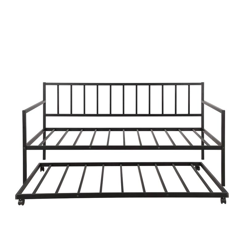Merax Twin-size Metal Daybed with Trundle and Built-in Casters