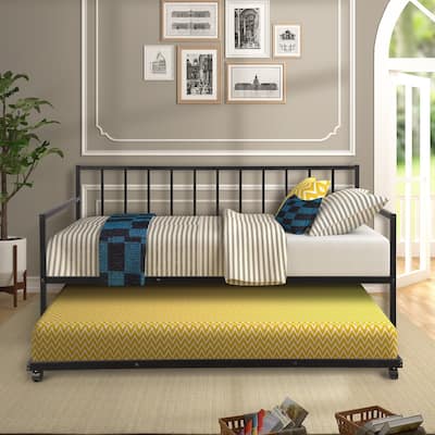 Merax Twin-size Metal Daybed with Trundle and Built-in Casters