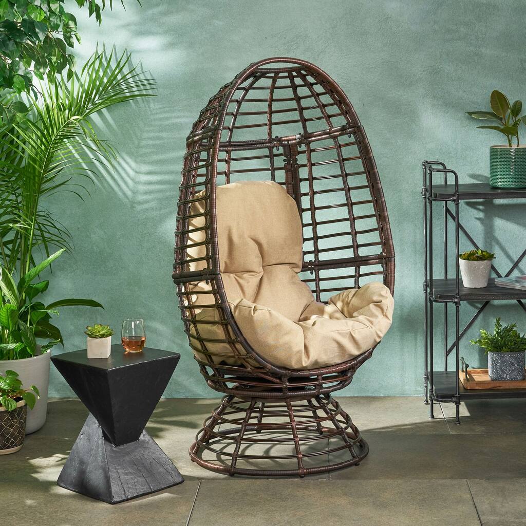 Pitner Outdoor Wicker Swivel Egg Chair with Cushion by Christopher Knight Home