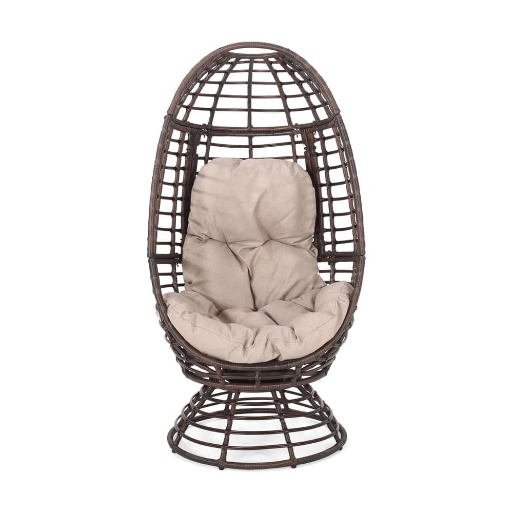 Pitner Outdoor Wicker Swivel Egg Chair with Cushion by Christopher Knight Home