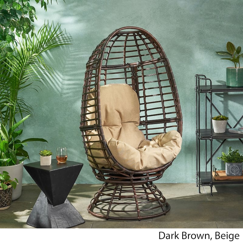 Pitner Outdoor Wicker Swivel Egg Chair with Cushion by Christopher Knight Home