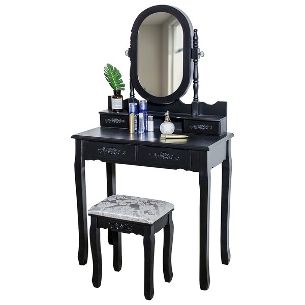 Shop Vanity Set Dressing Table With Cabinet Wood Table Chair Set