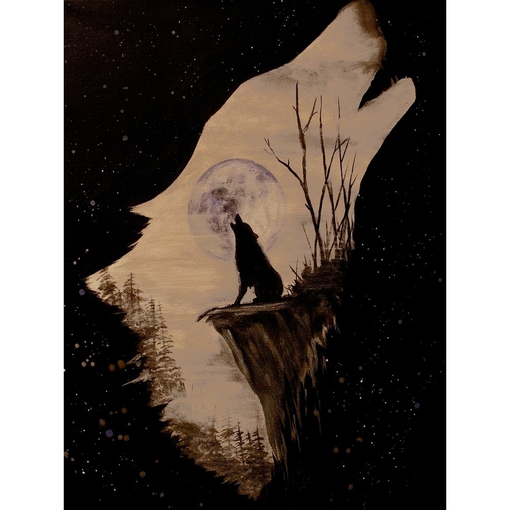 Canvas Wolf Howling At The Moon By Ed Capeau Art Painting Reproduction Overstock