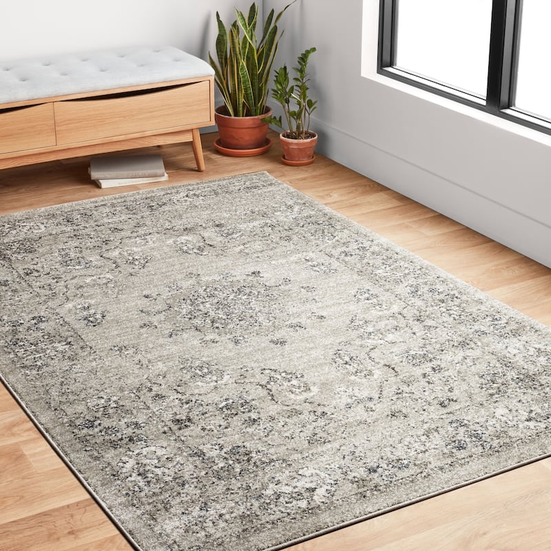 Alexander Home Bellagio Diamond Sun Medallion Distressed Rug