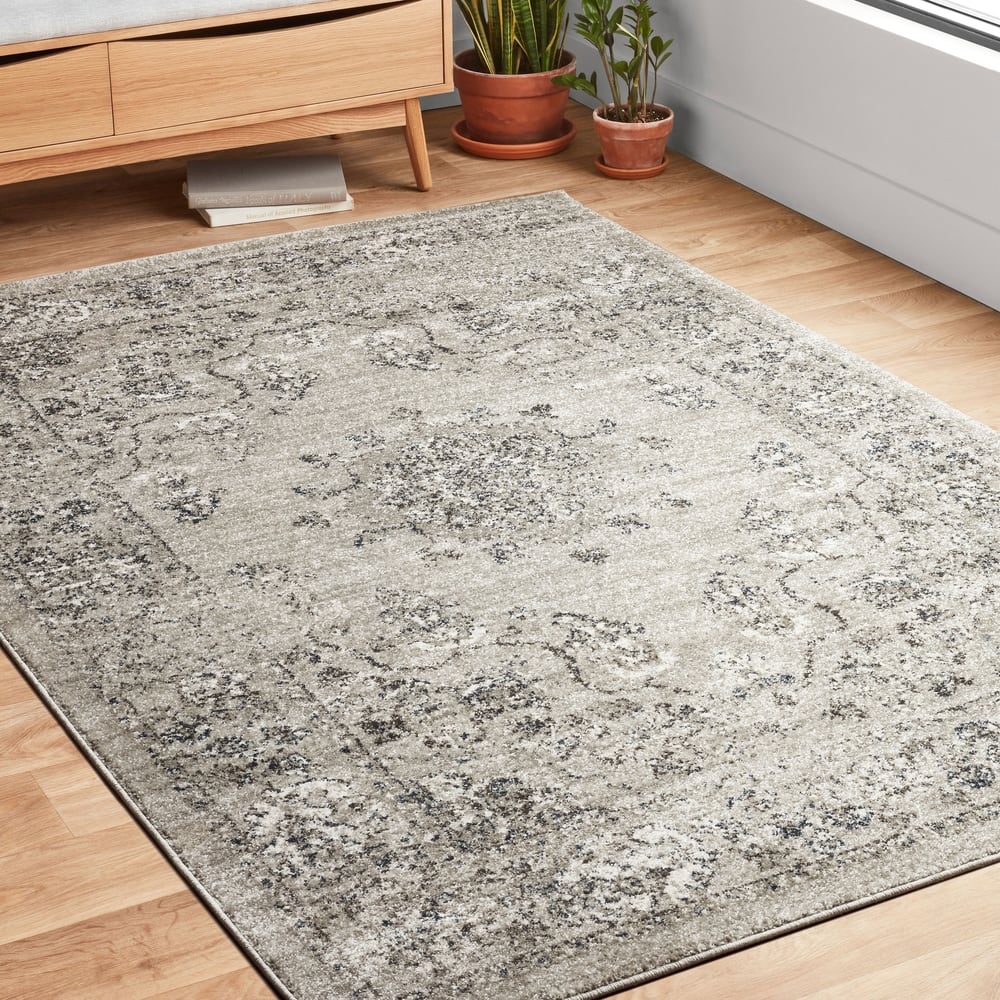 Alexander Home Bellagio Diamond Sun Medallion Distressed Rug