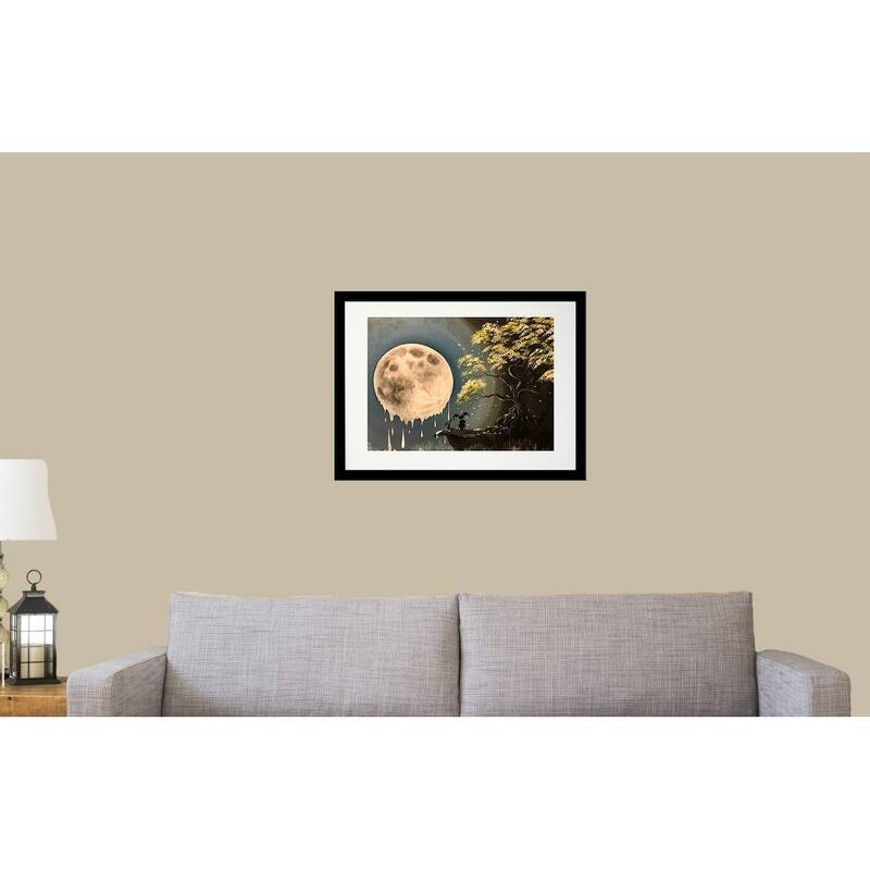FRAMED Mystery Girl With Melty Moon by Ed Capeau Art Painting Reproduction - 16 x 20 - Black