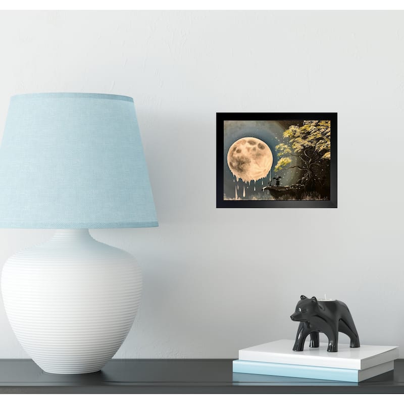 FRAMED Mystery Girl With Melty Moon by Ed Capeau Art Painting Reproduction - 8 x 10 - Black