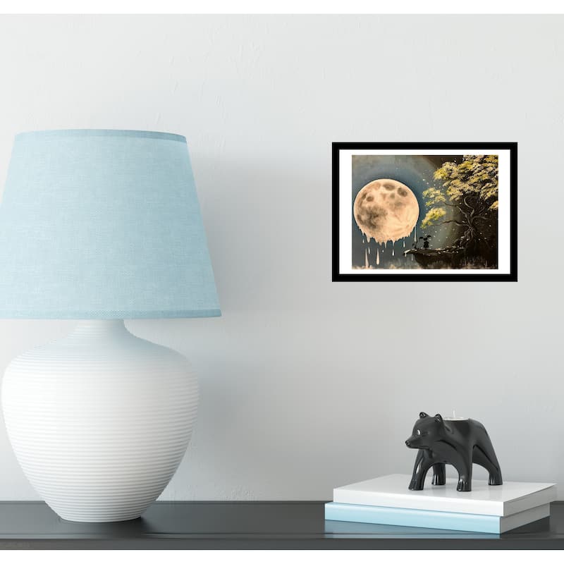 FRAMED Mystery Girl With Melty Moon by Ed Capeau Art Painting Reproduction - 11 x 14 - Black