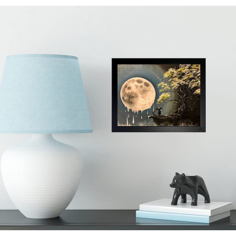 FRAMED Mystery Girl With Melty Moon by Ed Capeau Art Painting Reproduction - 12 x 16 - Black