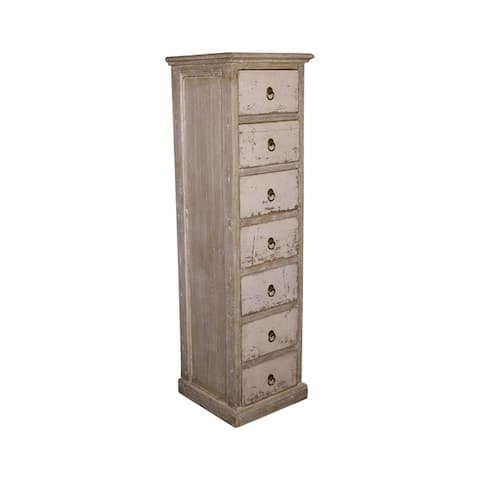 Lily's Living Reclaimed Wood Shandong Storage Dresser With 7 Drawers, 56 Inch Tall, Antique Off White Finish
