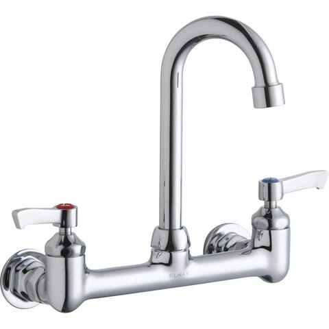 Elkay Scrub/Handwash 8" Centerset Wall Mount Faucet with 4" Gooseneck Spout 2" Lever Handles 1/2in Offset Inlets